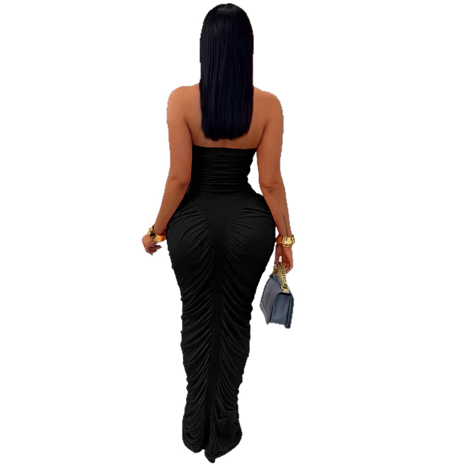 Strapless Pleated Bodycon Maxi Dress for Summer Evenings