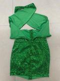 Women Halter Neck Backless Hollow-Out Dress Pleated Sequin Bodycon Dress