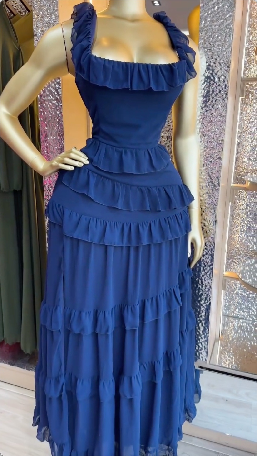 Square Neck Ruffled Strap Dress for Summer Outings