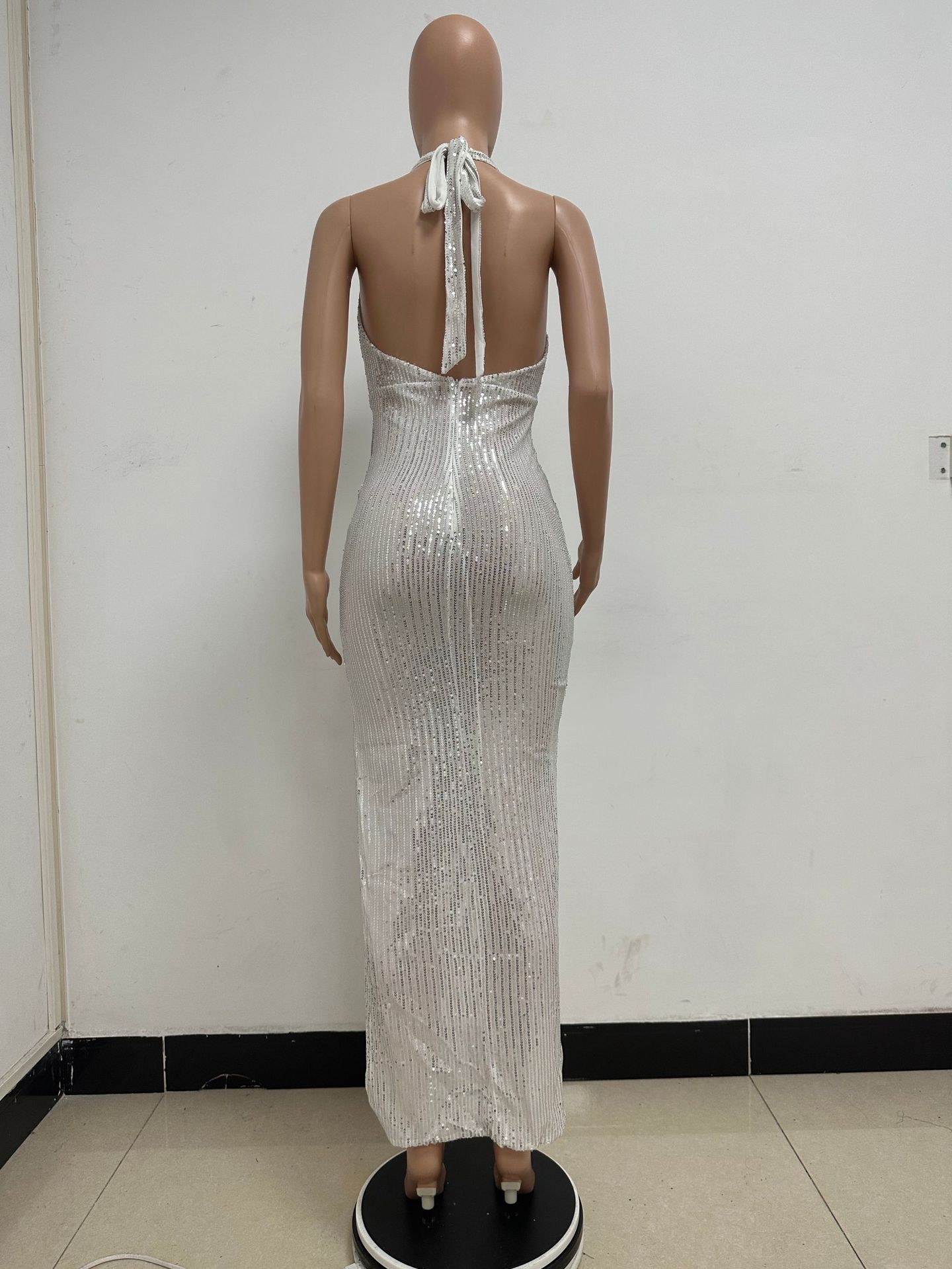 Sleeveless Halter Backless Sequined Dress for Evening Parties