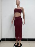 Women Strapless Sequined Top and Skirt Two-Piece Set