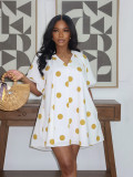 Women Spring/Summer V-Neck Puff Sleeve Striped Pocket Mini Dress