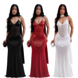 Women Sexy Mesh Camisole V-Neck Sequined Dress