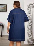 Plus Size Women Elegant V-Neck Stretchy Denim Dress