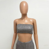 Women Strapless Sequined Top and Skirt Two-Piece Set