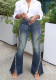 Women Raw Edge Lace-Up Bell Bottom Denim Pant