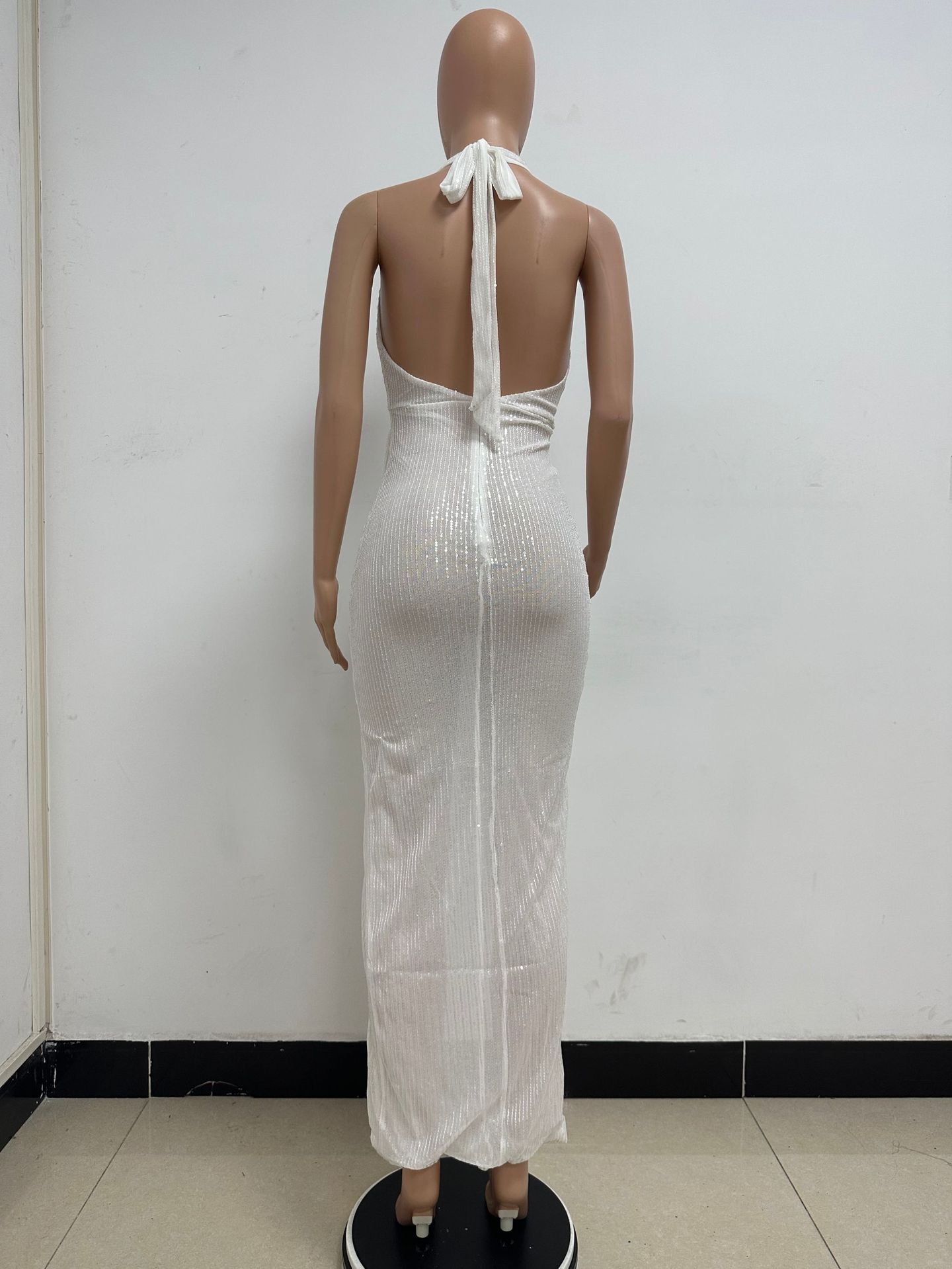 Sleeveless Halter Backless Sequined Dress for Evening Parties