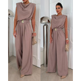 Women Summer Sleeveless Jumpsuit with Belt