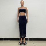 Women Strapless Sequined Top and Skirt Two-Piece Set
