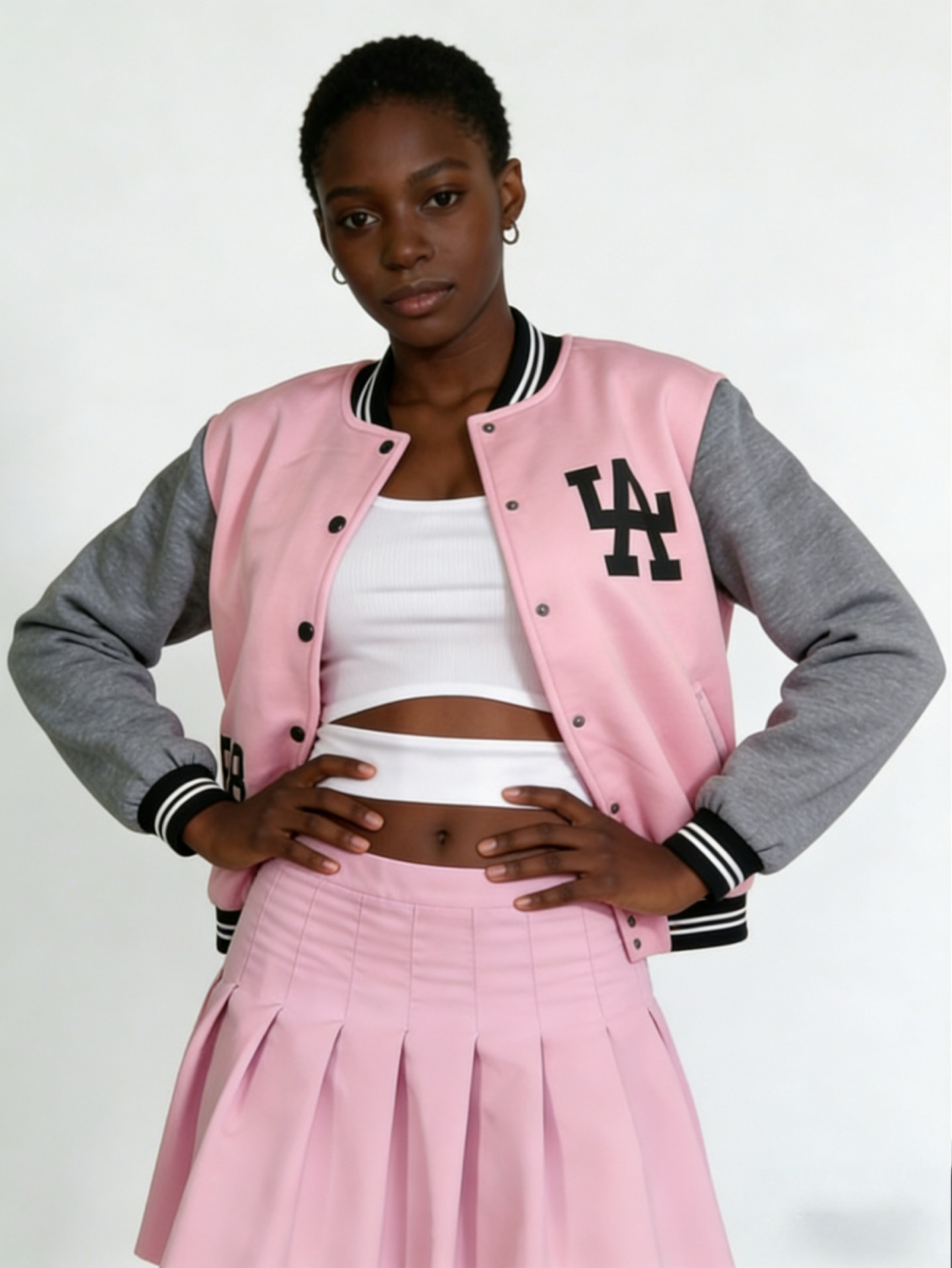 Baseball Jacket & Skirt Three-Piece Set for Casual Streetwear