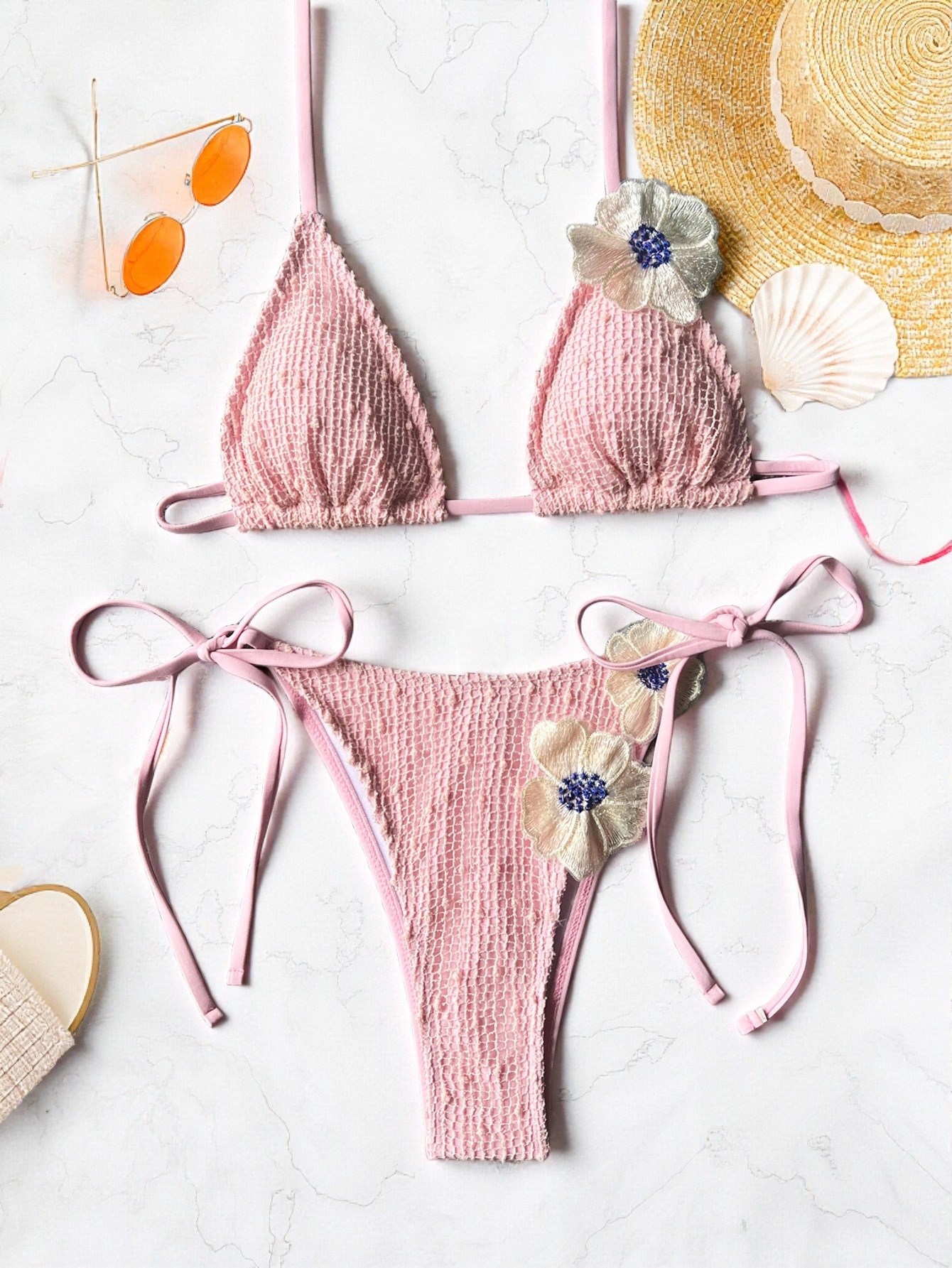 Backless Lace-Up Two-Piece Bikini Swimsuit for Beachwear