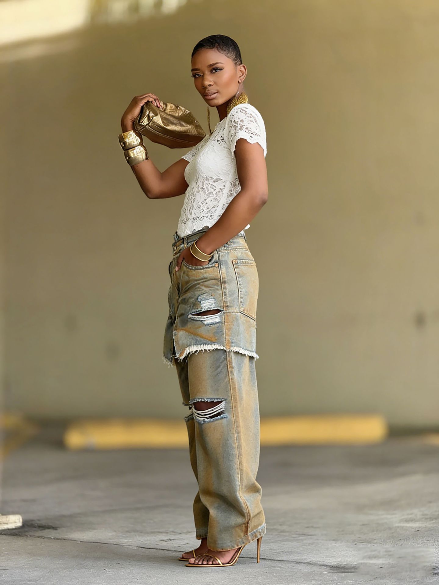 Irregular Ripped Denim Jeans for Casual Streetwear