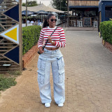 Women Washed Cargo Denim Pant