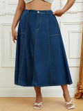 Plus Size Women Elastic Elegant Patchwork Denim Skirt