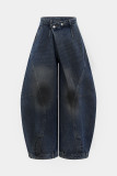 Women Washed Reversed Waistband Denim Pant