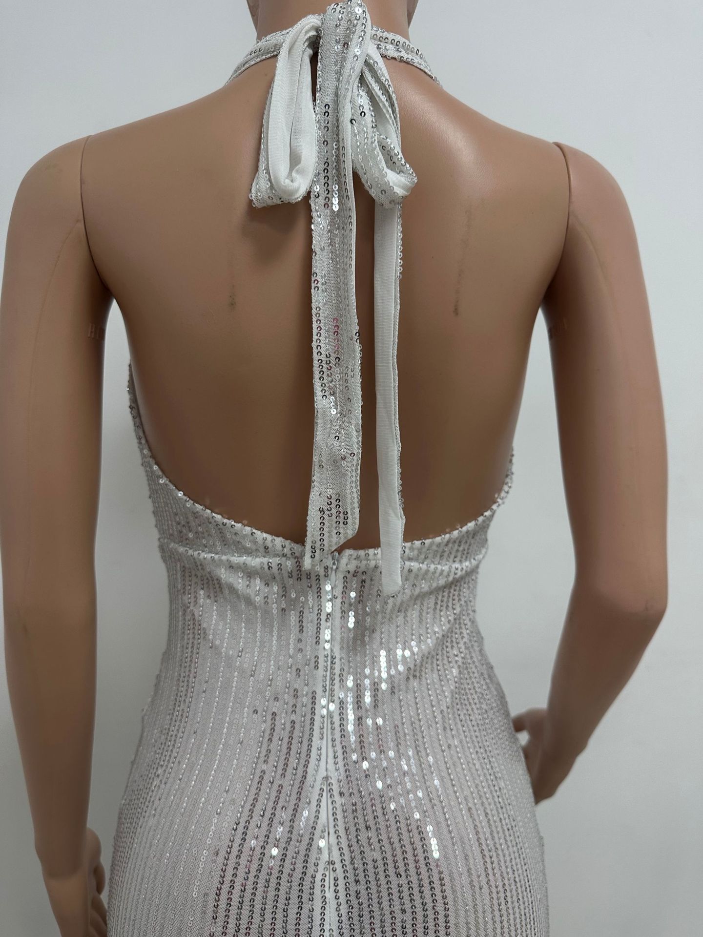 Sleeveless Halter Backless Sequined Dress for Evening Parties