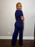 Spring Summer Women Trendy Patchwork Ribbed Contrast Lounge Two-Piece Pants Set