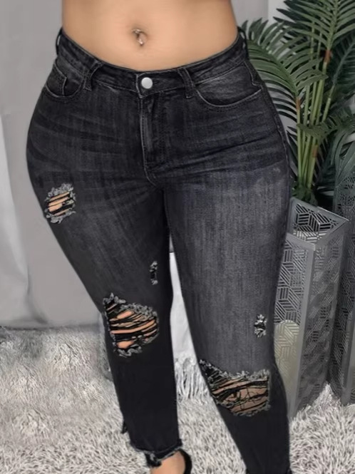 Ripped Tight Fitting Denim Jeans for Casual Streetwear
