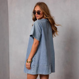 Women Casual Loose Denim Short Sleeve Dress