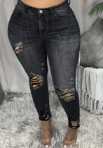 Women Ripped Tight Fitting Denim Pants