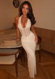 Women Elegant Sexy Halter Neck Ruched Cut-Out Low Back Formal Party Dress