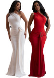 Women Metal Decor Sexy Low Back One Shoulder Slim Fit Party Dress