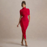 Women Chic Ruched Slim Fit Low Back Bodycon Long Dress