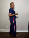 Spring Summer Women Trendy Patchwork Ribbed Contrast Lounge Two-Piece Pants Set