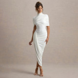Women Chic Ruched Slim Fit Low Back Bodycon Long Dress