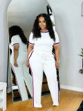Spring Summer Women Trendy Patchwork Ribbed Contrast Lounge Two-Piece Pants Set