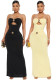 Women Sexy Strapless Cut-Out Metal Flower Bodycon Party Long Dress