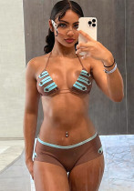 Women Spring Holiday Halter Neck Lace-Up Low Back Sexy Bikini Set