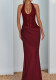 Women Autumn Shiny Knitted V-Neck Halter Neck Patchwork Bodycon Evening Dress