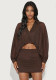 Women Autumn Winter Solid Color Long Sleeve Mesh Bubble Hem Shirt Skirt Set
