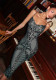 Women Autumn Winter Sexy Low Cut Strap Low Back Print Slit Bodycon Dress