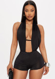 Women Spring Solid Color Sexy Halter Neck Low Back Jumpsuit