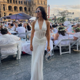 Women Elegant Sexy Halter Neck Ruched Cut-Out Low Back Formal Party Dress