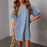 Women Casual Loose Denim Short Sleeve Dress