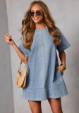 Women Casual Loose Denim Short Sleeve Dress
