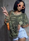 Women Spring Loose Letter Print Camo Long Sleeve Top
