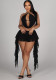 Women Mesh Halter Neck Draped Lace-Up Top & Ruffle Skort Two-Piece Set