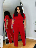 Spring Summer Women Trendy Patchwork Ribbed Contrast Lounge Two-Piece Pants Set