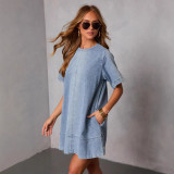 Women Casual Loose Denim Short Sleeve Dress