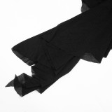Women Mesh Halter Neck Draped Lace-Up Top & Ruffle Skort Two-Piece Set