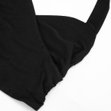 Women Spring Solid Color Sexy Tight Fitting Waist Cut-Out Tank and Pants Set