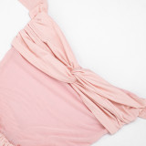 Women Mesh Patchwork Knot Halter Neck Tie Dress
