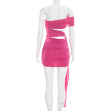Women Solid Color Sexy Off Shoulder Mesh Cut-Out Lace-Up Dress