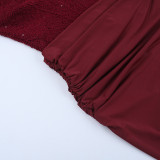 Women Autumn Shiny Knitted V-Neck Halter Neck Patchwork Bodycon Evening Dress