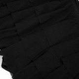 Women Mesh Halter Neck Draped Lace-Up Top & Ruffle Skort Two-Piece Set