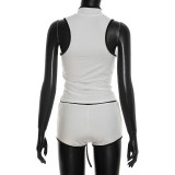 Women Spring Summer Colorblock Zipper Tank Top & Tight Shorts Set